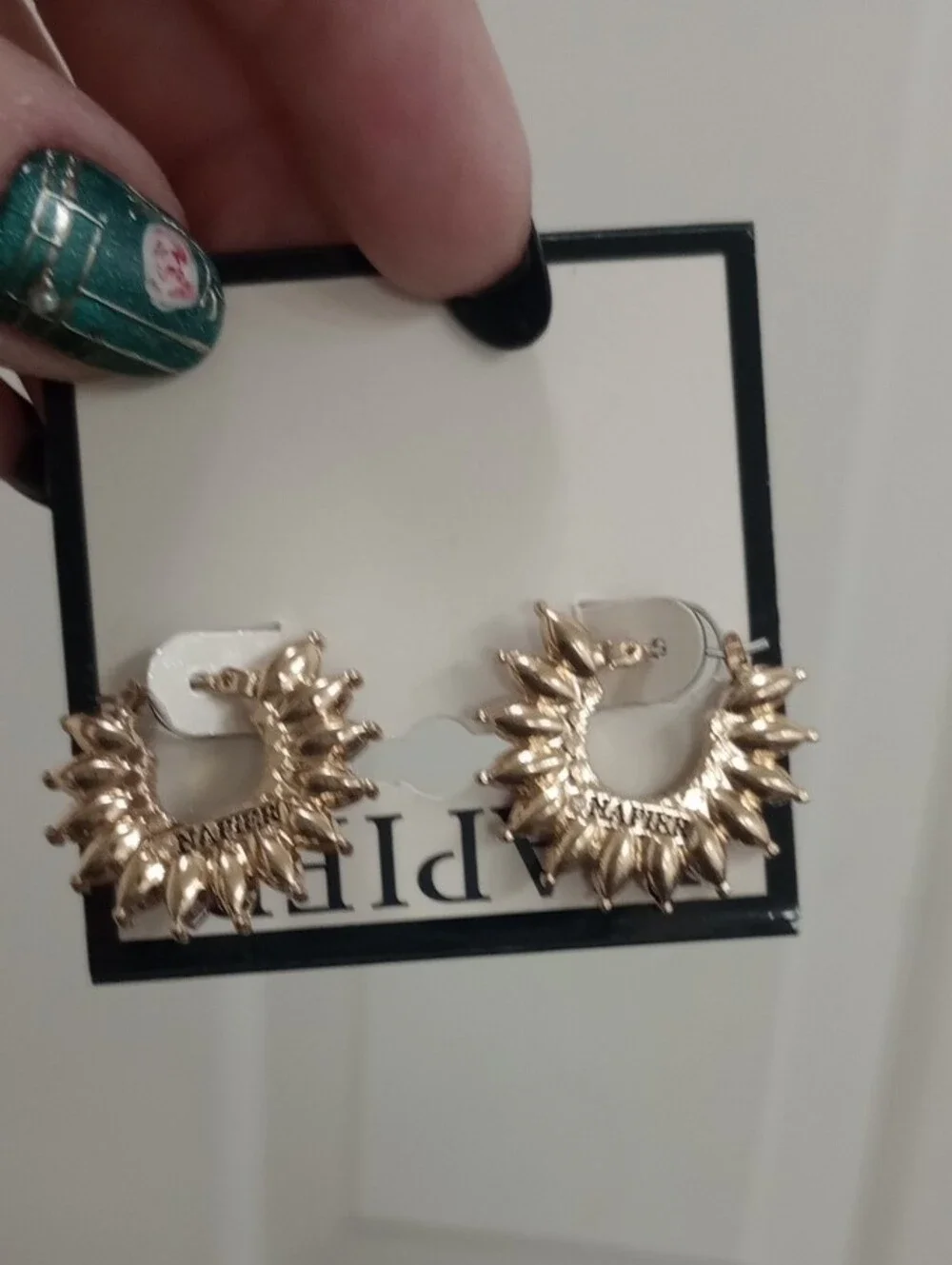 Napier Gold-Tone Hoop Earrings with Deep Red Marquise Crystals